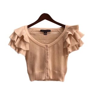 NEW French Connection XS Cream/Tan Layered Sleeve Angora Cardigan Sweater